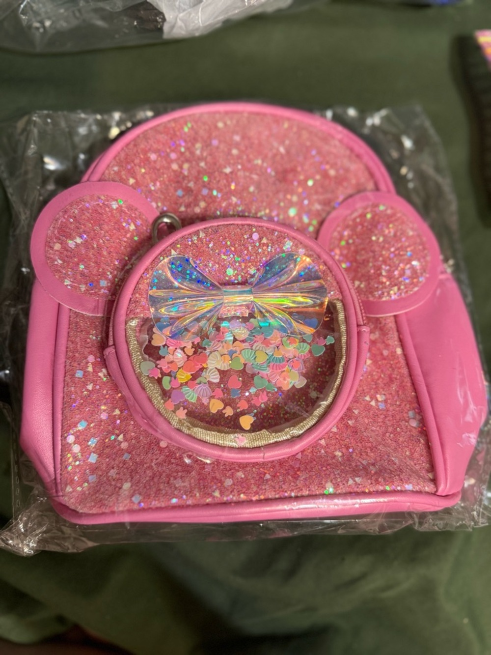 Pink Sparkle Kids Backpack with Shaker Bow